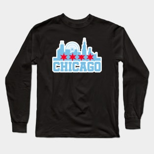 Chicago Skyline Flag Colors Long Sleeve T-Shirt